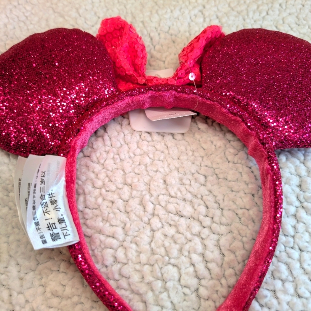 NWT Disney Parks 2022 Ears Hot Pink Minnie Mouse Ears Sequin Headband - Picture 2 of 4